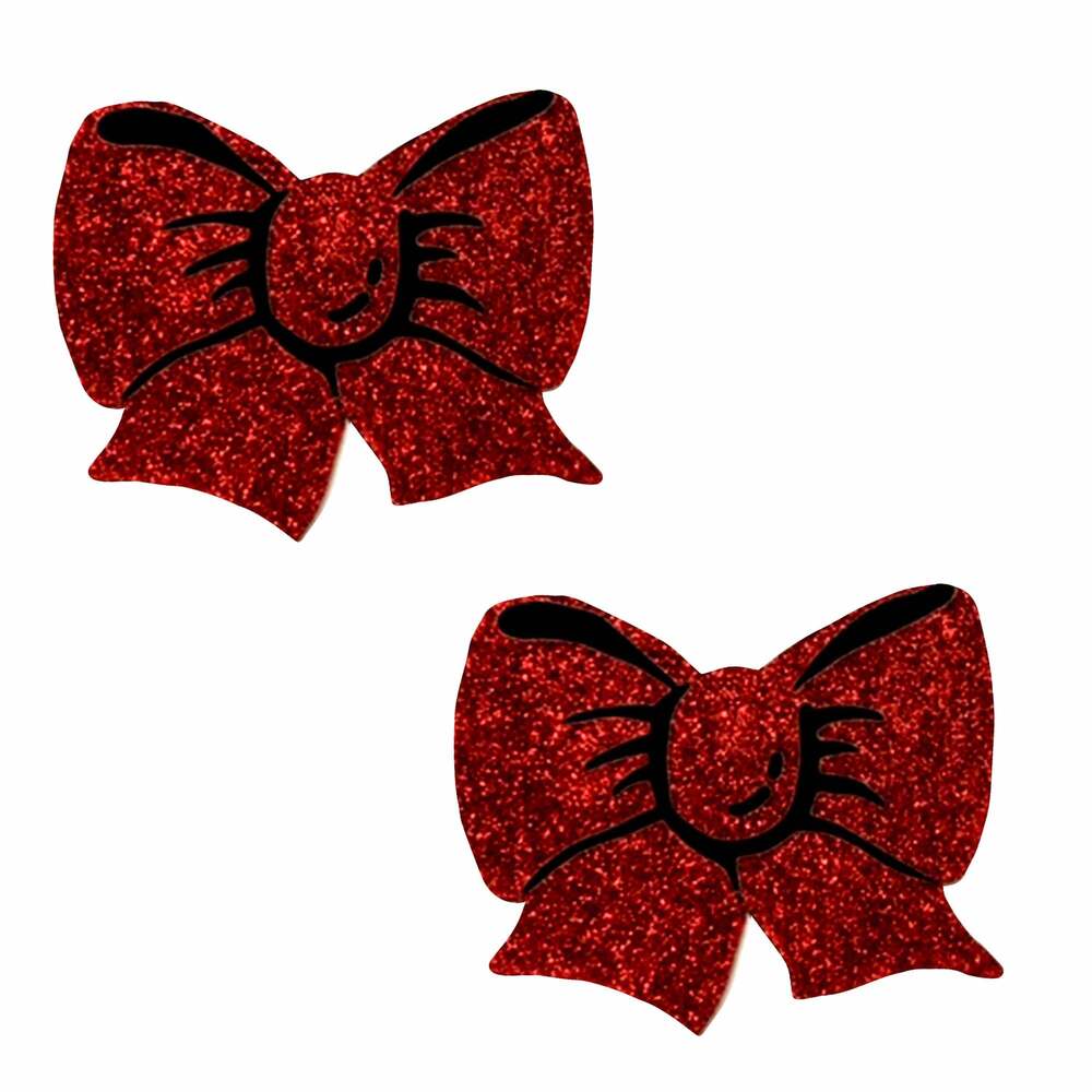 Neva Nude - Ravish Me Red Glitter Bow Nipple Cover Pasties